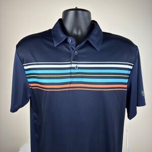 Pro Tour Mens Coolplay Golf Polo Blue Striped UPF 50 Moisture Wicking Medium New